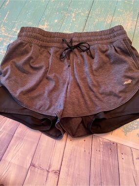 Avia Gray Double-Layer Athletic Shorts with Inner Brief
